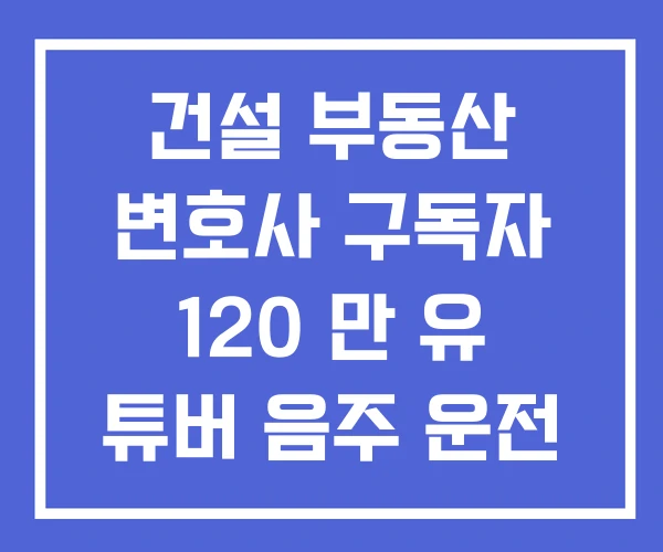 건설 부동산 변호사 구독자 120 만 유 튜버 음주 운전 기업법무