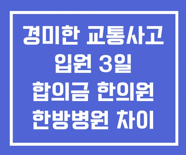경미한 교통사고 입원 3일 합의금 한의원 한방병원 차이