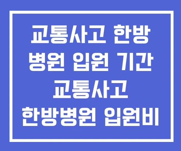 교통사고 한방 병원 입원 기간 교통사고 한방병원 입원비 합의금