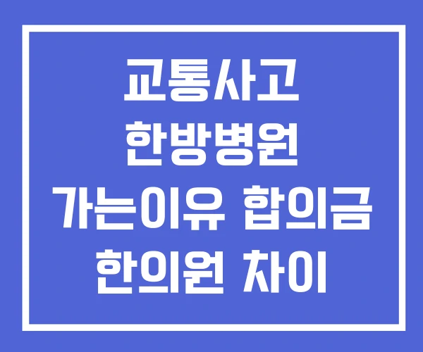 교통사고 한방병원 가는이유 합의금 한의원 차이