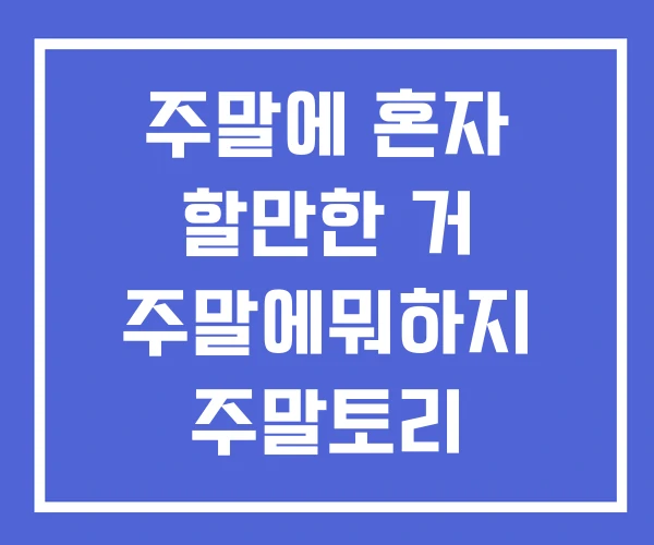 주말에 혼자 할만한 거 주말에뭐하지 주말토리 주말에 혼자 할만한 거 주말에뭐하지 주말토리