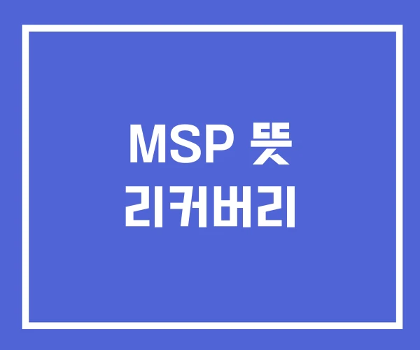 MSP 뜻 리커버리 MSP 뜻 리커버리